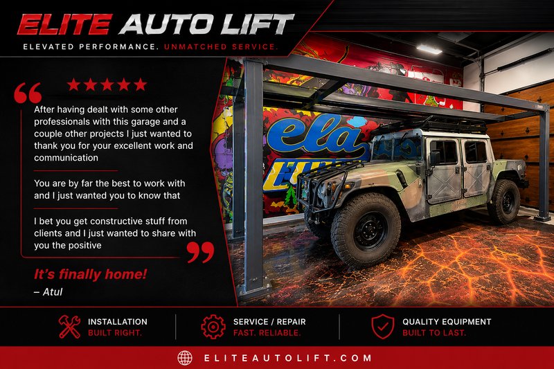 Custom automotive lift installation in private garage